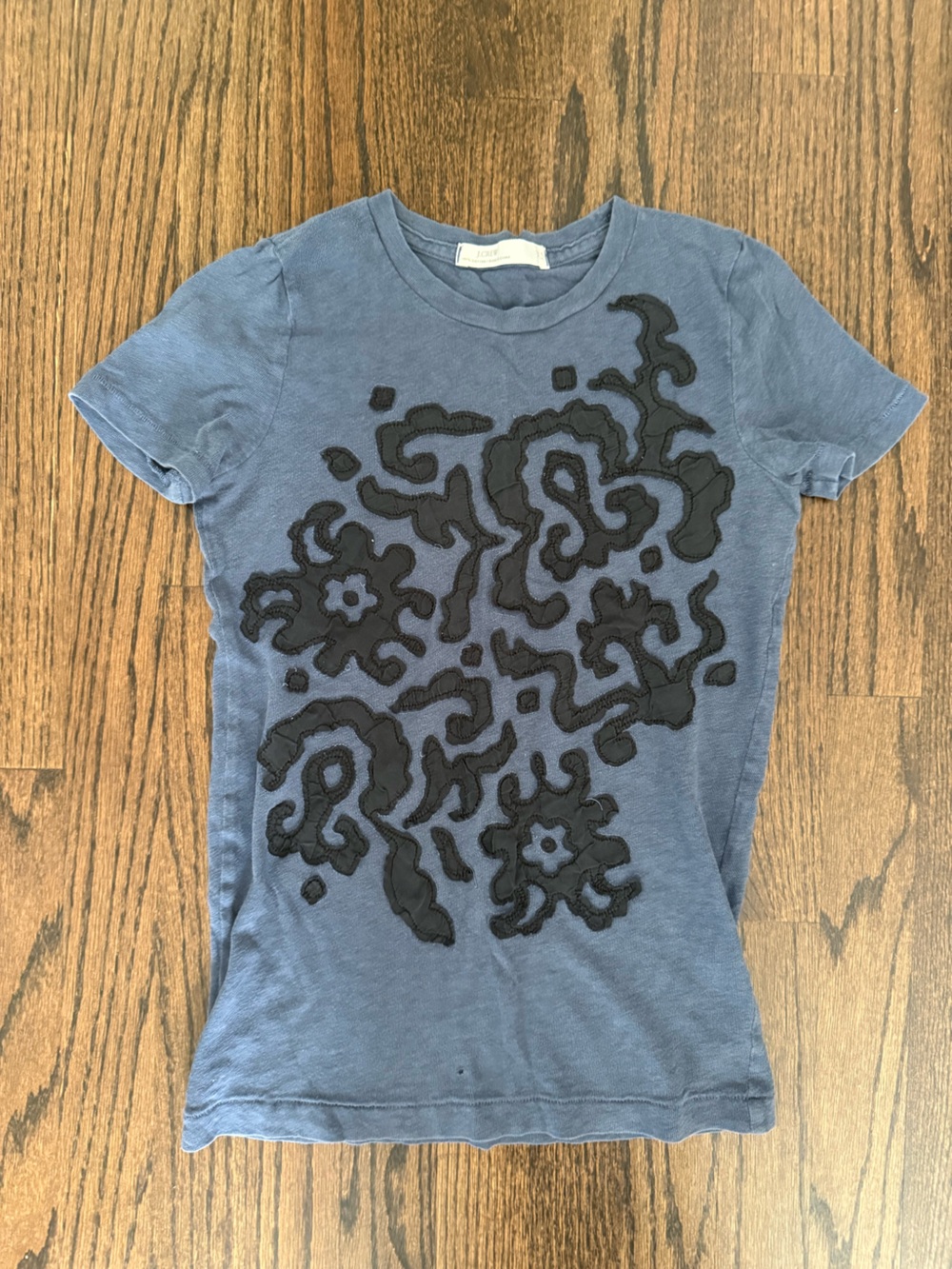 J. Crew Navy Blue Tee with Black Appliqué